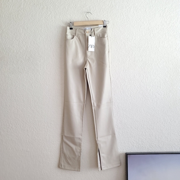 Zara * Faux Leather Cream Pants Slit - Picture 11 of 11
